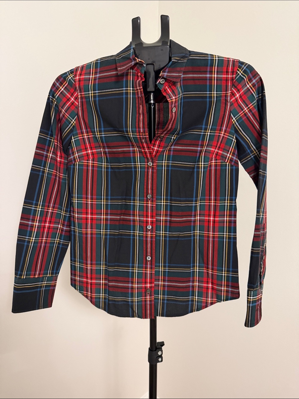 J. Crew Women's Red and Black Plaid Button-Down Shirt